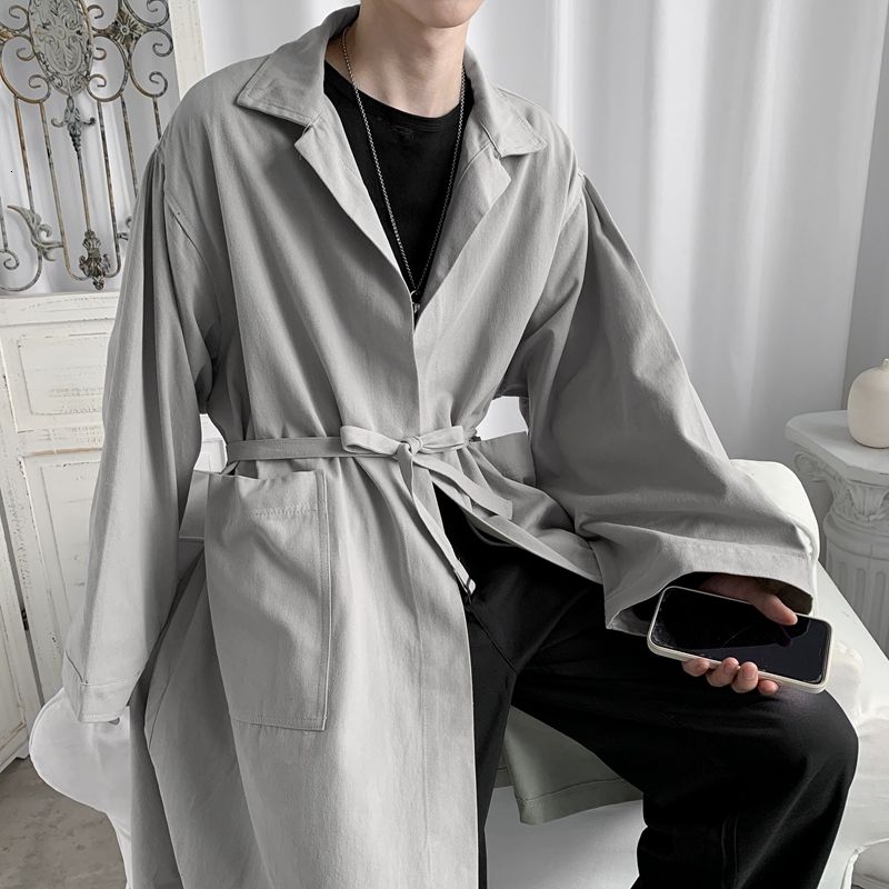 

Men's windbreaker 2020 autumn new slimming long hanging feeling versatile sleeve belt windbreaker casual youth men's wear, Black