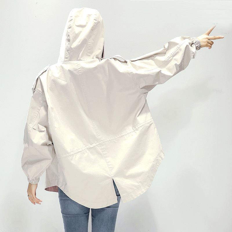 

Abrigos Mujer New Spring Auutmn Women Windbreaker Korean Casual Hooded Loose Trench Coat Femme Outwear Tops LX790, Beige