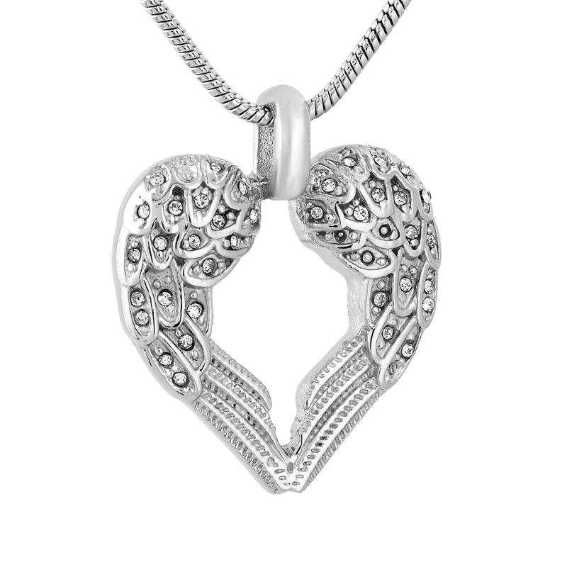 

IJD9777 Crystal Angel Heart Cremation Jewelry Pendant for Ashes of Loved Ones Keepsake Memorial Urn Keepsake Necklace