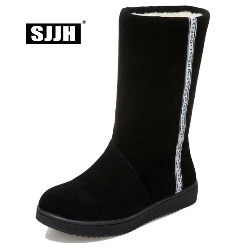 

SJJH Women Flat Snow Boots with Round Toe Mid-Calf Flock Short Plush Boots Winter Fashion Casual Shoes for Girls D761, Red