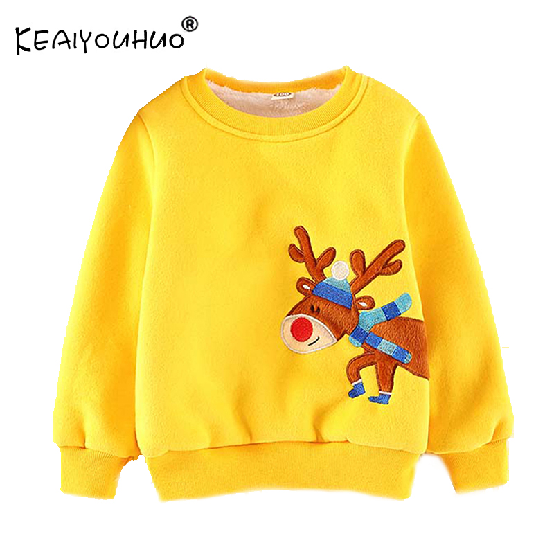 

KEAIYOUHUO Baby Boy Clothes Sweatshirt For Teens Christmas Long Sleeve Elk Embroidery Plus Top Velvet Hoodies For Girls 2-6Age, Black