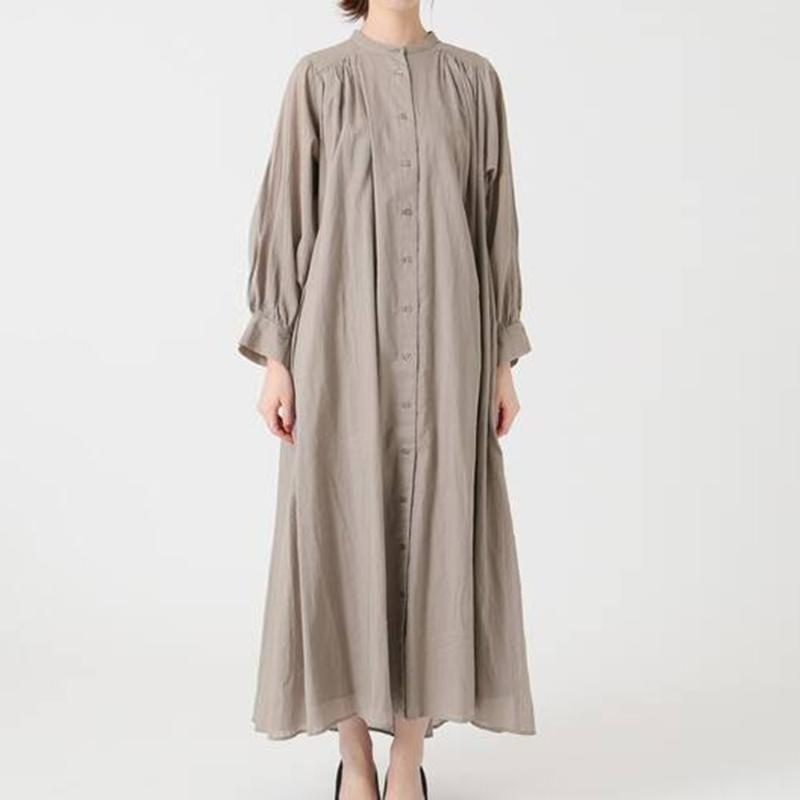 

Japanese Autumn New Style Long Dress Fashion Round Neck Lantern Sleeve Cotton And Linen Dresses Ladies Casual Loose Maxi Dress, Khaki