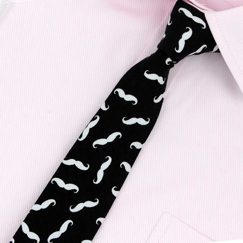 

Fashion 6cm Slim Ties for Men Wedding Skinny Cotton Moustache Necktie Wedding Business Solid Color Beard Printed Brand Neckwear