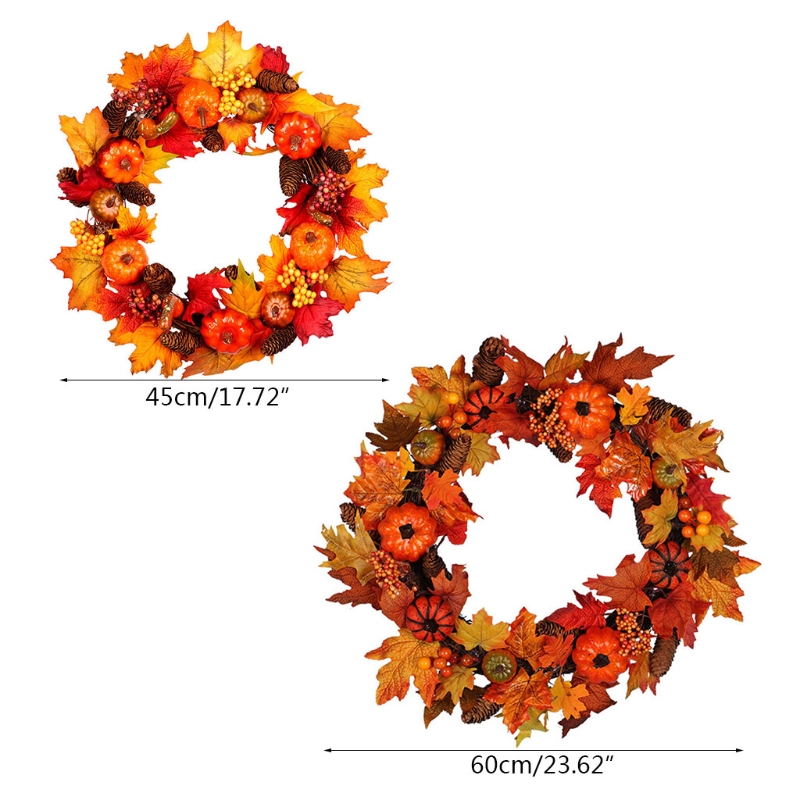 

45/60cm Artificial Pumpkin Wreath Light Wall Window Door Halloween 67JB, 45-b