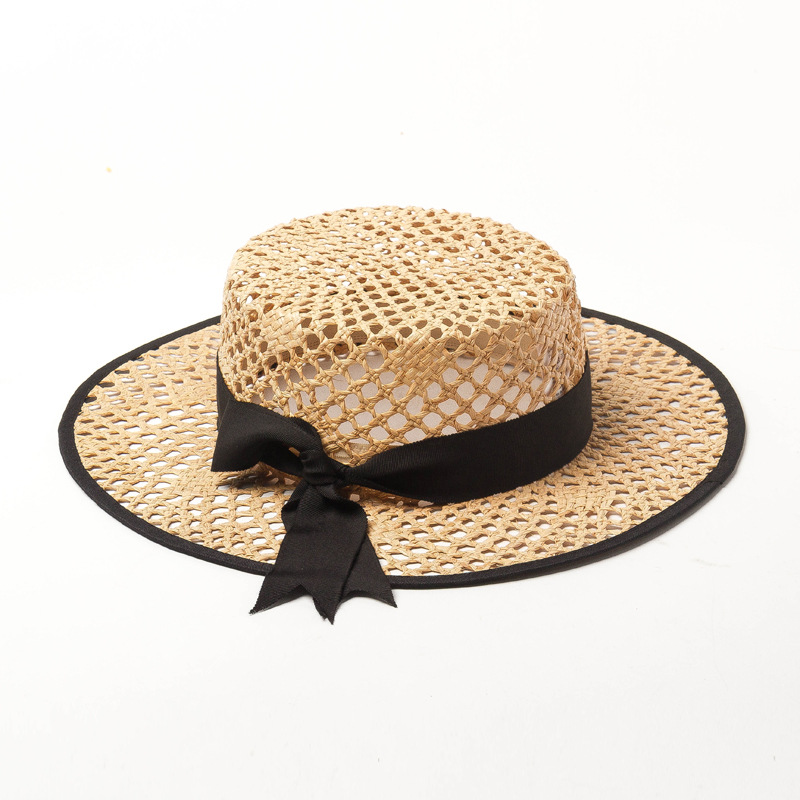 

202009-HH7284 new summer handmade knitted Hollowing out raffia grass holiday fedoras cap women leisure panama hat, Beige