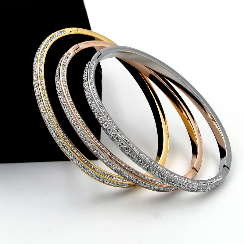 

Fashion Stainless Steel Better Crystal Round Bangle Bracelet Screw Rose Gold Color Female Woman Party Wedding Gift