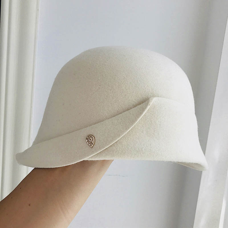 

Fibonacci 2020 New High Quality Wool Felt Hats For Women Japanese Retro White Fedora Hat Elegant Ladies Bucket Hat, Black