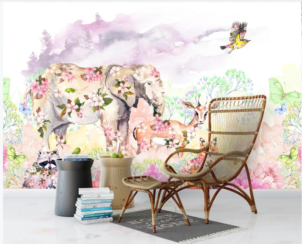 

3d wallpaper custom photo mural Creative animal watercolor hand painted flowers background home decor living room wallpaper for walls 3 d, Non-woven wallpaper