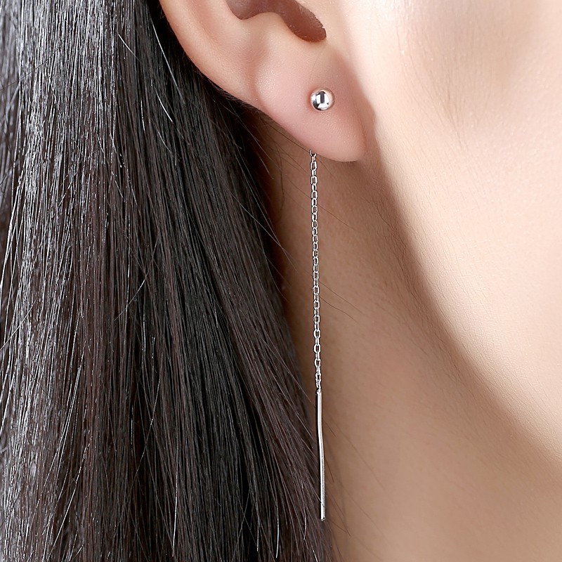 

DreamySky Real Pure Silver Color Long Beads Ball Earrings For Women Fashion Jewelry Pendientes Brincos Drop Shipping
