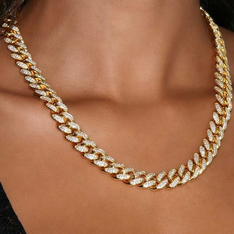 

Iced Out Bling Cuban Link 12mm Miami Necklace 2 Row Full Zircon Hip Hop choker Necklace Fashion Women Jewelry Party Gift