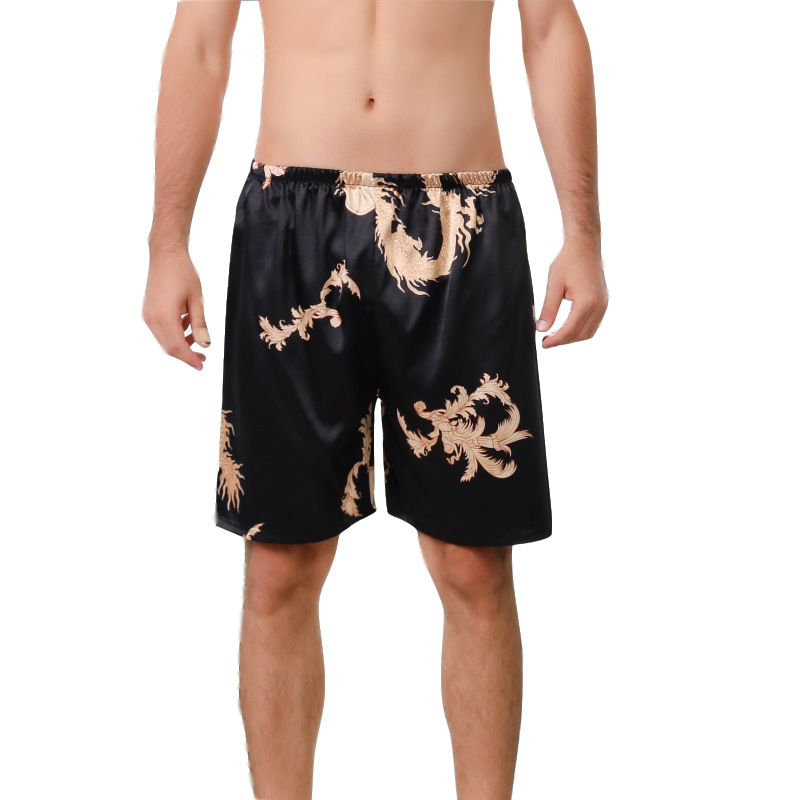 

Men Sleep Bottoms Sleepwear Underwear Solid Pirnt Silk Satin Boxers Shorts Loose Fit Nightwear Pajamas Plus Size 5XL, Black