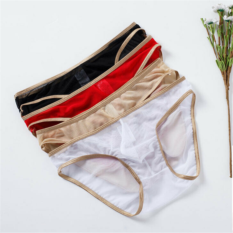 

New Sexy Men See Through Sheer Seamless Briefs Underwear Summer Solid Mesh Pouch Panties Briefs Man Breathable Pantie Lingerie, Black