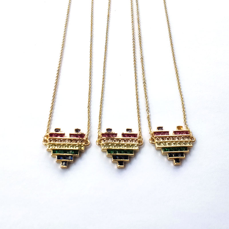 

5Pcs New design Heart Shaped Pendant Necklace Micro Pave rainbow Cubic Zirconia shiny cz Choker Jewelry Necklace Women 447