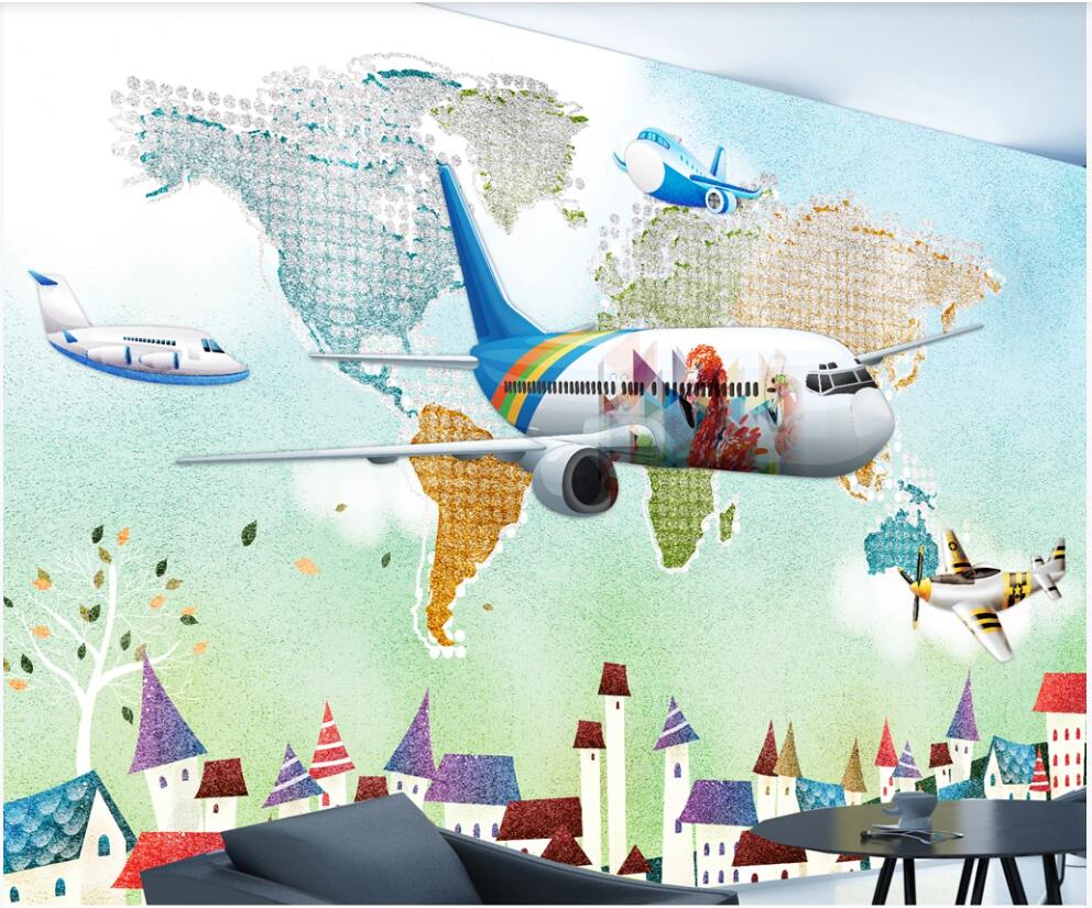 

3d wallpaper custom photo mural on the wall Hand painted watercolor airplane cartoon room Home decor 3d wall murals wallpaper for walls 3 d, Non-woven wallpaper