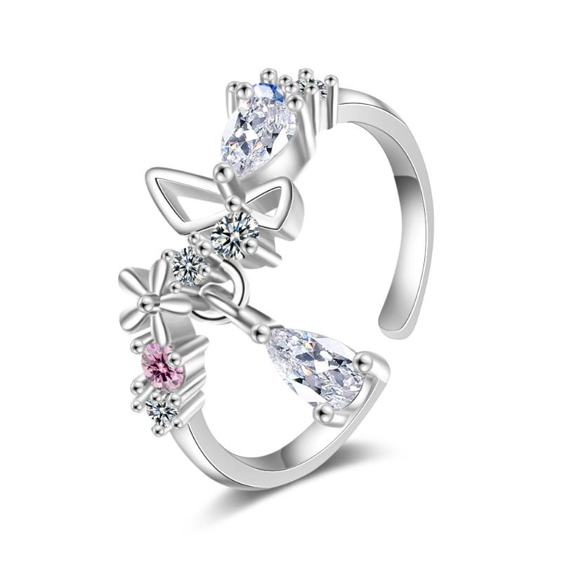

Sweet 925 Sterling Silver Crystal Flower Bowknot Rings For Women Wedding Birthday Finger Ring Creative Fine Jewelry jz511