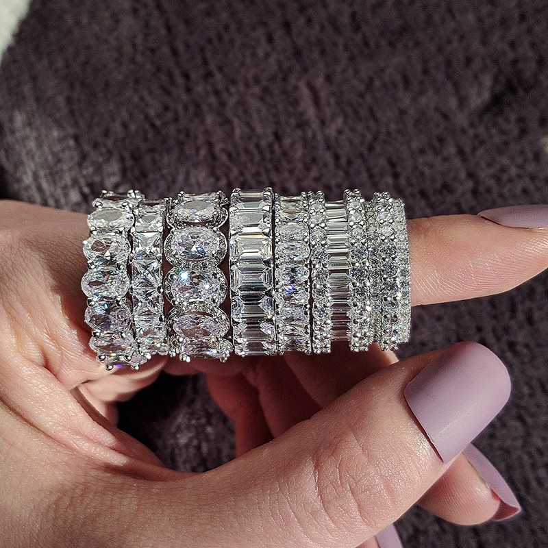 

Luxury Jewelry White Color Inlay Cubic Zirconia Unique Shaped Eternity Ring for Women Wedding Engagement 2020