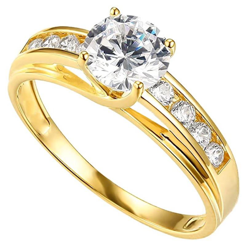 

14K 585 Yellow Gold Ring Women Wedding Anniversary Engagement Party Ring 4 Claw Round Moissanite Diamond Elegant Trendy Classic