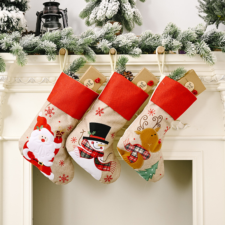 

Christmas Tree Decor Stocking Snowflake Embroidery Xmas Gift Candy Bag Christmas Decorations for Home Office Natal Navidad Sock