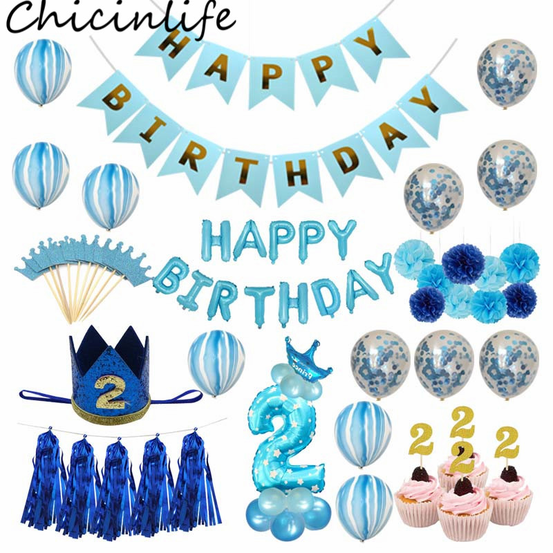 

Chicinlife 2nd Birthday Party Decor Blue Pink Number Balloon Baby Shower Boy Girl 2 Year Old Birthday Crown Headband Supplies
