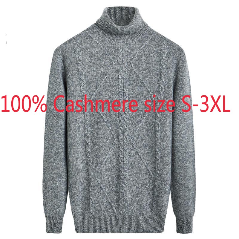 

New Arrival Winter High Collar 100% Cashmere Sweater Men Knitted Thickened Twist Flower Male Casual Pullovers Plus Size XS-3XL