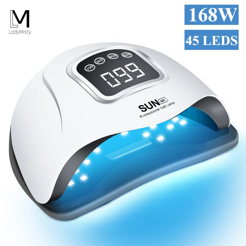 

LadyMisty 168W Nail Dryer Led UV Lamp Dual Hands 45 PCS Led Nails Lamp for Curing UV Gel Nail Polish with LCD Display Salon Tool, Sunx5 plus 72w