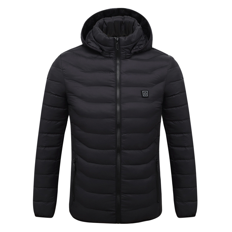 

New Heated Jacket Outdoor Coat USB Electric Hiking Jacket Men Women Long Sleeves Hooded Heating Warm Thermal Clothing, Black