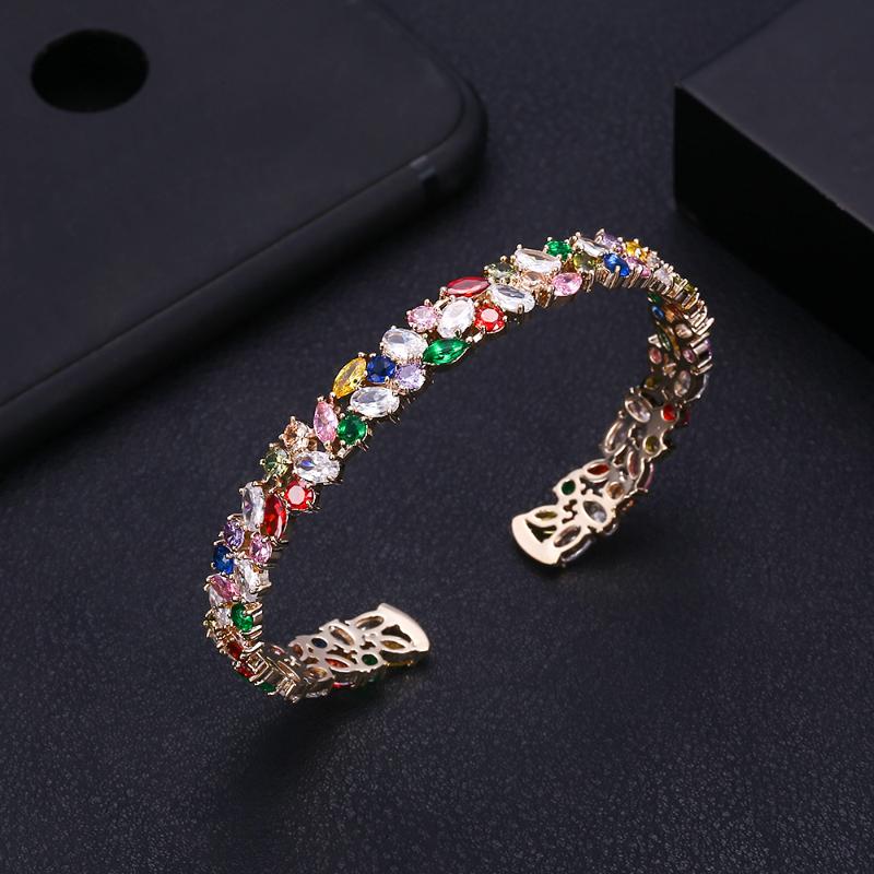 

jankelly mona new Fashion cubic zirconia Baguette bracelet Micro Pave Setting bangle cuff copper base with Gold-Color