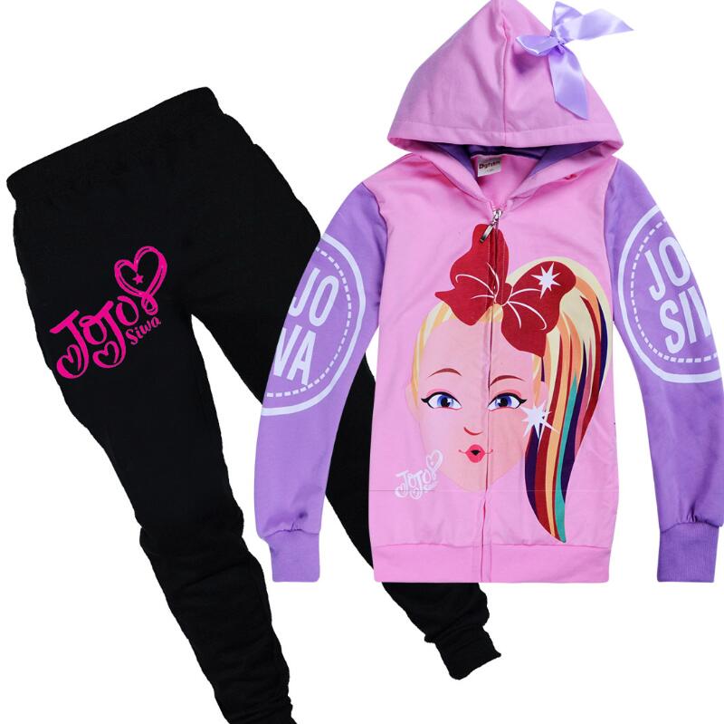 

JOJO SIWA Set For Big Girl Tracksuit Clothes Autumn Winter Long sleeve zipper coat+Print Pant 2PC Outfit Children Sport Suit