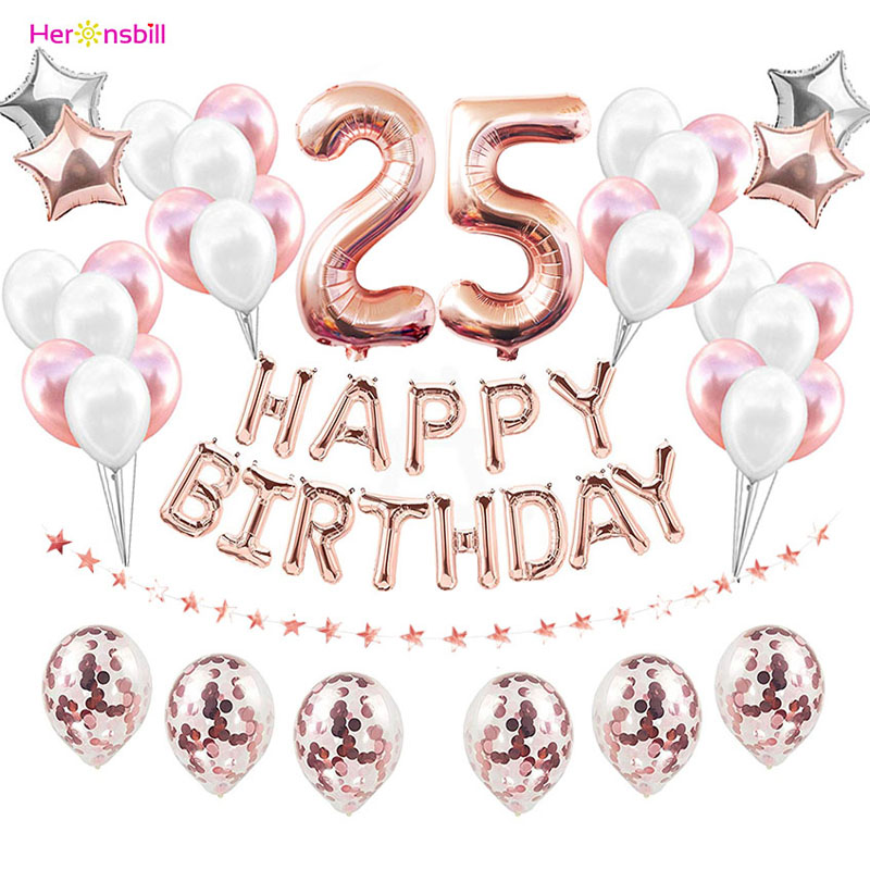 

Number Latex Foil Balloons Sets 25th Happy Birthday Party Decorations Adult 25 Years Old 25 Birthday Supplies Rose Gold Ballon