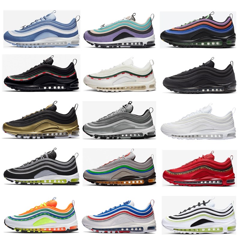 

97 mens running shoes triple black white 97s reflective bred game royal men women sports sneakers, Socks+keychain+original box
