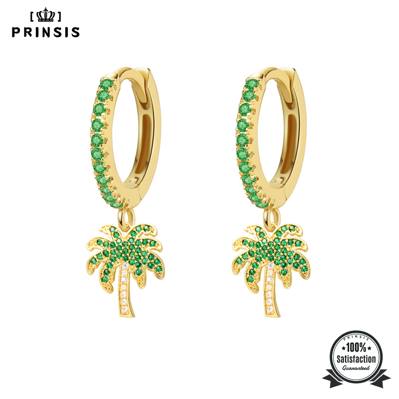 

Hoop & Huggie 2021 Fashion Earrings Top Quality Coconut Tree Green Cz Crystal Charms For Women Girls Korean Jewelry P008