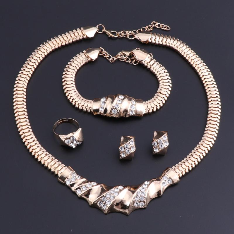 

Earrings & Necklace OEOEOS African Gold Color Charming Fashion Romantic Bridal Crystal Vintage Women Costume Jewlery Set, As pic