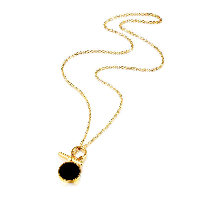 

Fashion Black Enamel And White Shell Simple Hook Double Sided Pendant Necklace For Women Titanium Steel Clavicle Chain Female