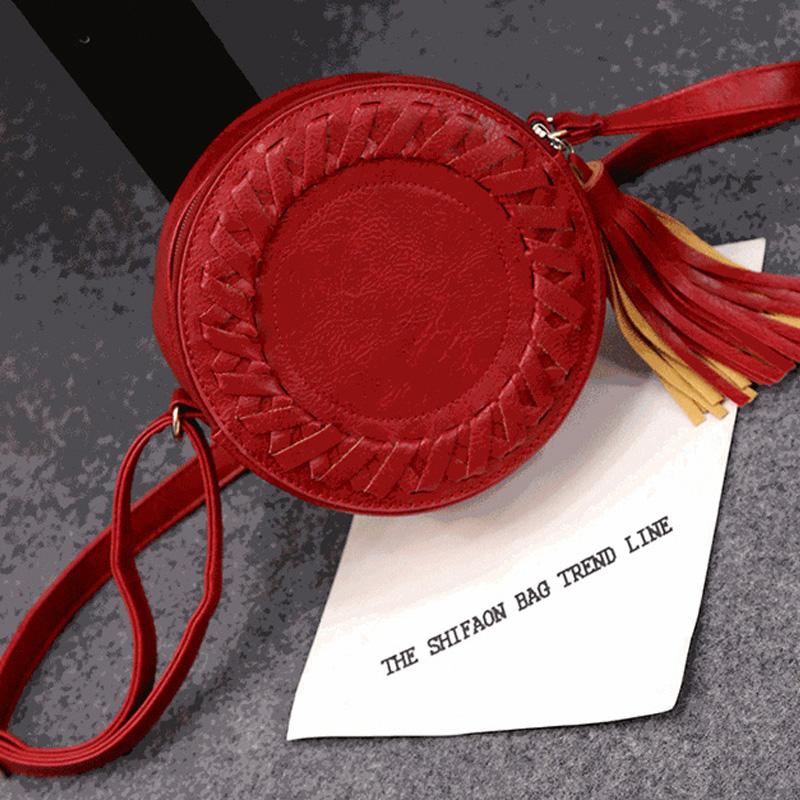 

New Fashion Women Tassel Round Weave Cross Body Bags Messenger Ladies Cute Roll Shoulder Bag UND Sale, Pink