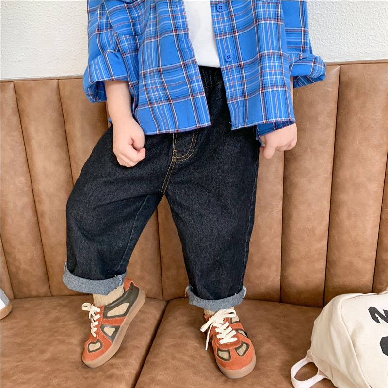 

Autumn kids children casual all-match jeans 2020 boys girls soft solid color loose denim pants 1-7Y, Black