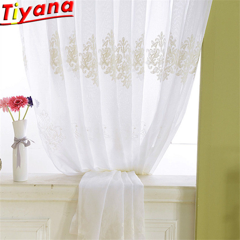 

European Embroidery White Tulle Curtains for Living Room Geometric White Pure Tulle Curtain Translucidus Sheer Voile X-HM060#40