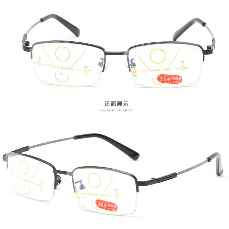 

Progressive Multifocal Reading Glasses Half-rim Memory Leg Titanium Alloy Glasses Frame See Near And Far TOP 0 ADD +0.75To +4