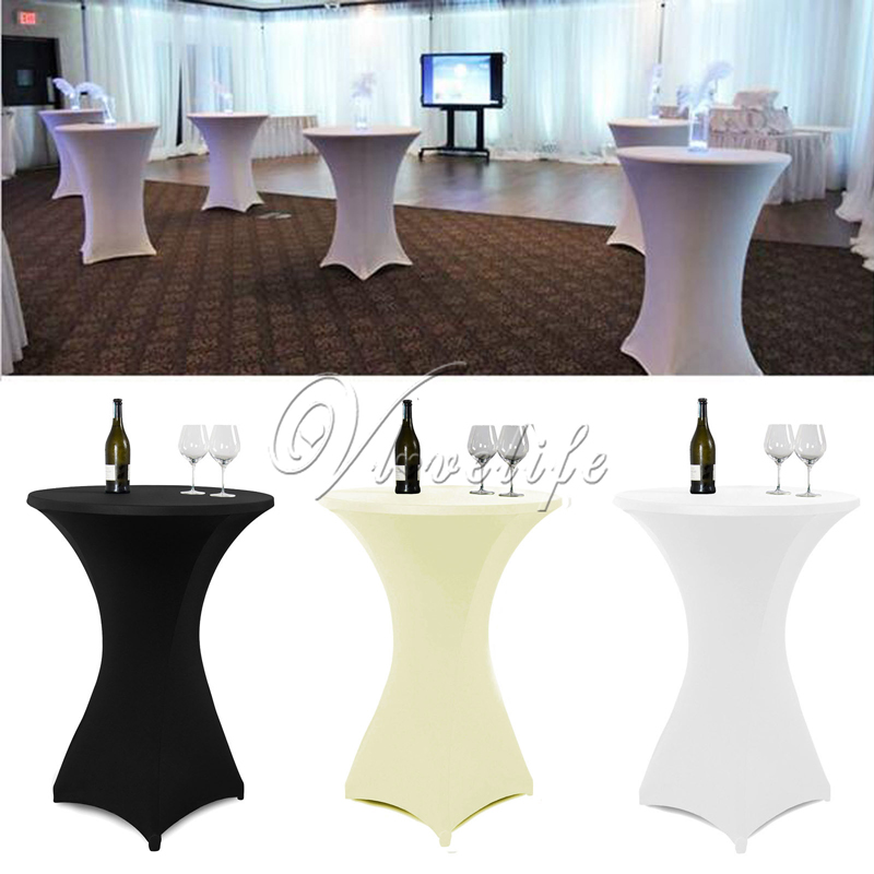 

10pcs White/Black/Ivory 60cm/80cm Lycra Stretch Spandex Table Cloth For Event Party Cocktail Dry Bar Round Wedding Table Decor