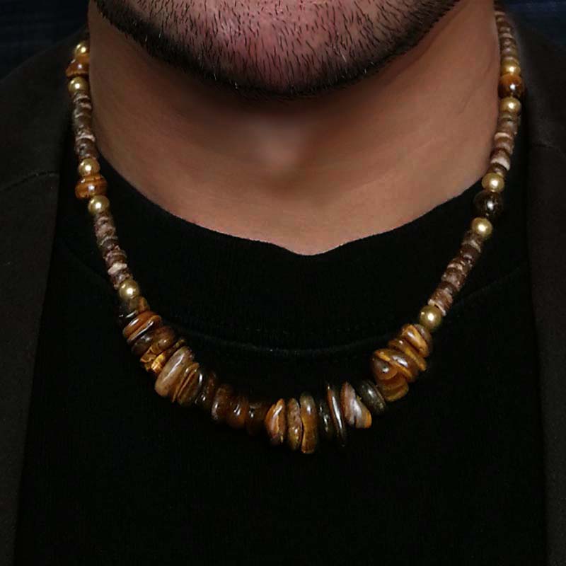 

Fashion Vintage Tiger Eye Stone Beaded Necklace Men Coconut shell Tribal Ethnic Necklace Women Jewelry Gift For Him CO-09