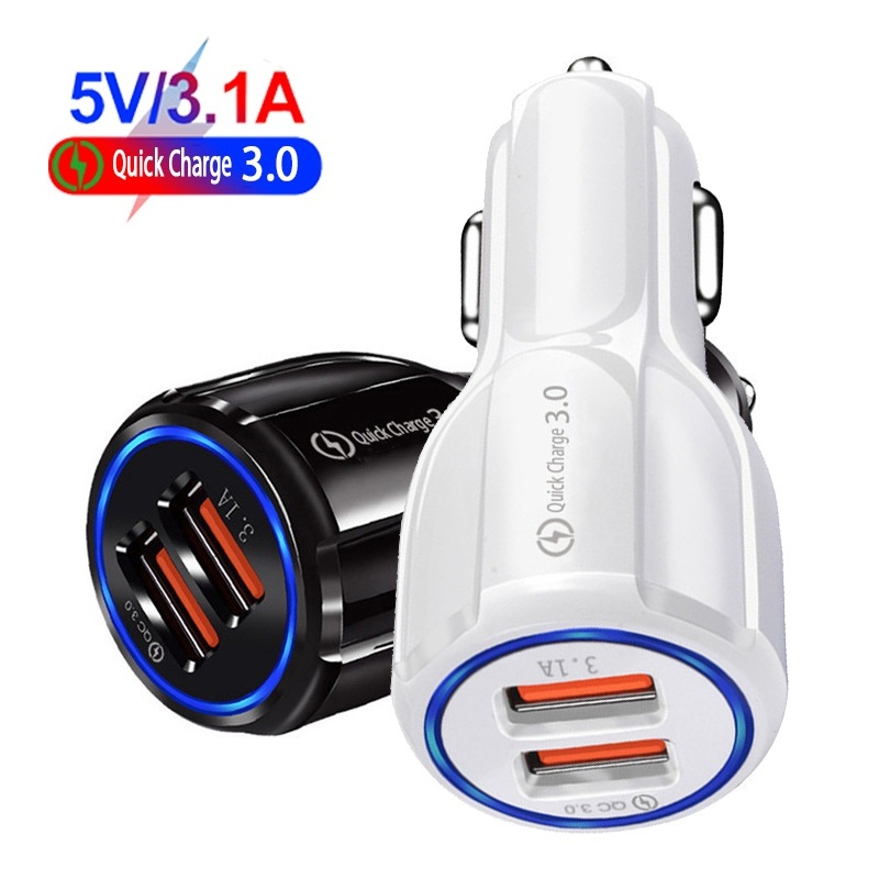 

QC 3.0 Fast Car Charger Dual USB Port 3.1A Fast Charging 5V 9V 12V Qualcomm Adaptive Quick Charge Phone Adapter for Samsung S8 Iphone 7 8 X