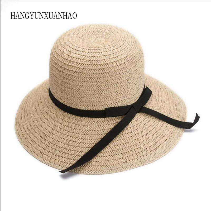 

HANGYUNXUANHAO 2020 Summer Straw Hat Women Brim Hat Sun Foldable Block UV Protection Panama Bone Chapeu Feminino, Khaki
