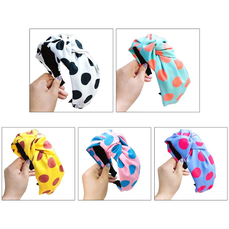 

Women Vintage Polka Dot Hair Hoop Contrast Candy Color Twist Knot Wide Bandana