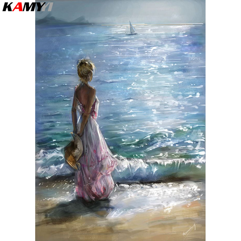 

Full Square/Round Drill 5D DIY Diamond Painting "girl&seaside sunset" 3D Embroidery Cross Stitch Mosaic Home Decor HYY