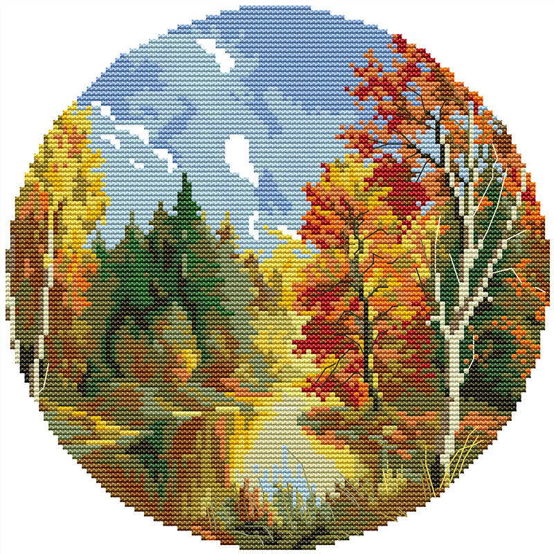 

Promotional patterns cross stitch counted fabric diy embroidery kit beginner sewing wall crafts landscape autumn painting home decoration