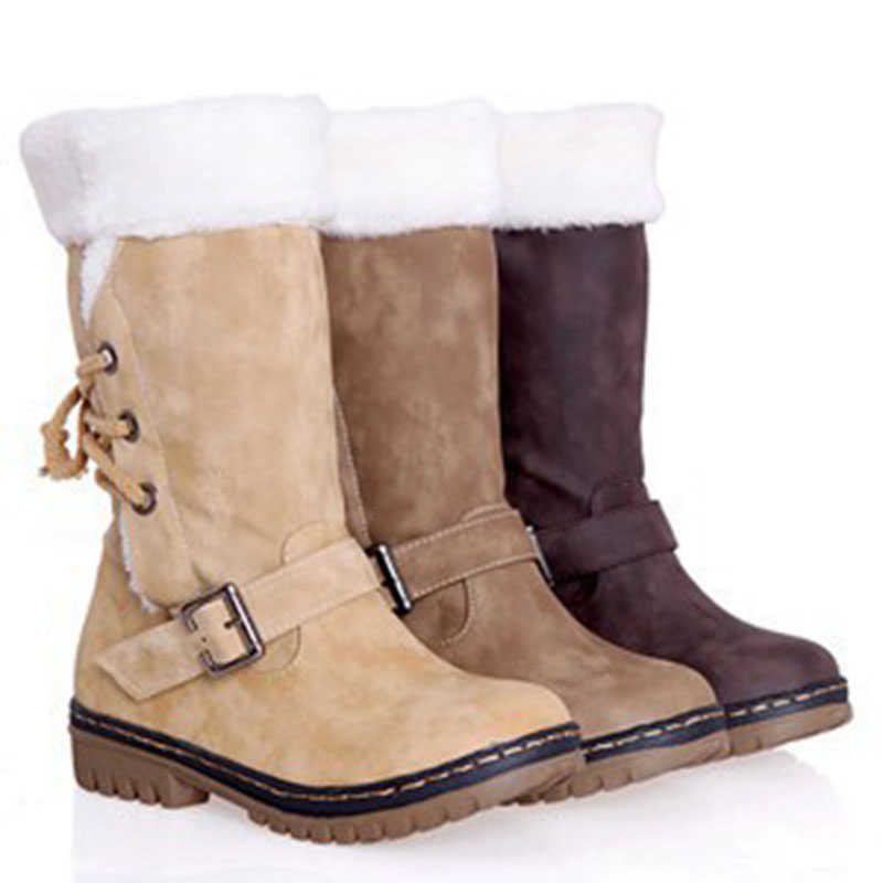 Plus Size EUR48 Winter Snow Boots For Women Thicken Shoes Cotton Plush Lace up Mid Calf Boot New Customized,Khaki,White