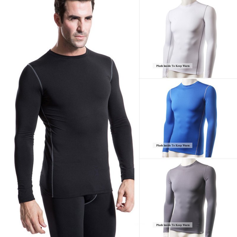 

Mens Compression Winter Breathable plus velvet long-sleeved Under Base Layer Tops Tight Sport T-Shirts Thermal Tops