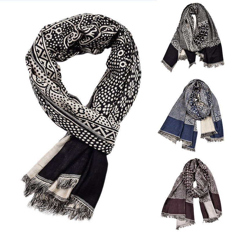 

Scarves Ethnic Style Male Knitted Tassels Long Shawls Wrap Cotton Linen 1PC Men Scarf Retro Cashew Print Yarn-dyed
