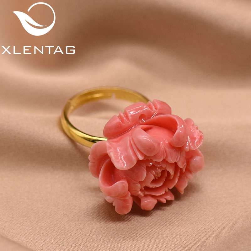 

XlentAg Anime Red Coral Flower Rings For Women Lovers Adjustable Angle Wedding Ring Party Gift Boho Jewellery Pierscionki GR0223