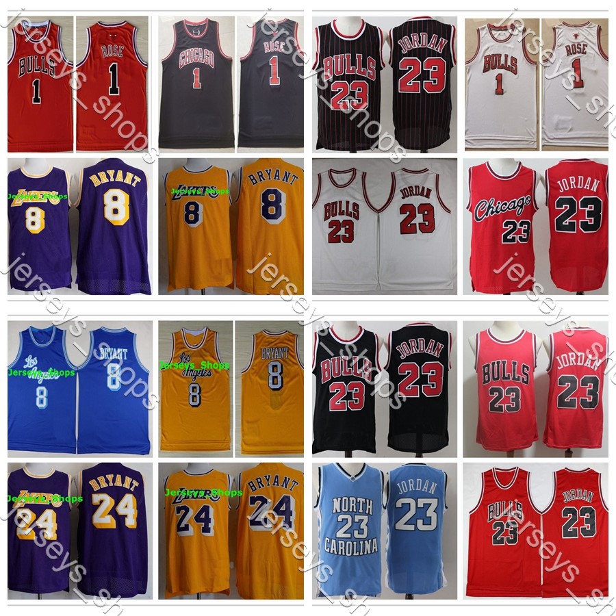 

Men Chicago Bulls Jersey Derrick 1 Rose 23 Michael JD Stitched Basketball Jersey Retro Lakers Kobe Bryant Jersey, Black;red