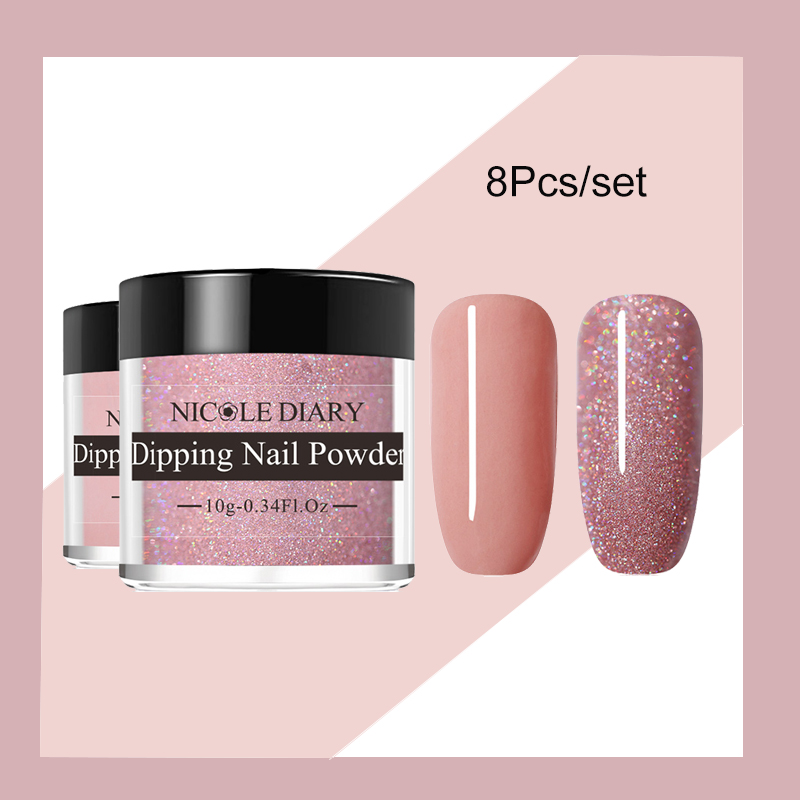 

NICOLE DIARY 8pcs/set Dipping Nail Powder Sparkly Shinning Dip Nail Glitter Liquid Polish Chrome Dust Pigment Decoration 5/4pcs